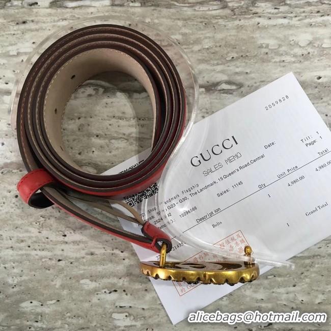 Good Looking Gucci Leather belt with crystal Double G buckle 480199 red