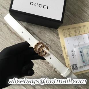 Luxury Classic Gucci Leather belt with crystal Double G buckle G22555 white