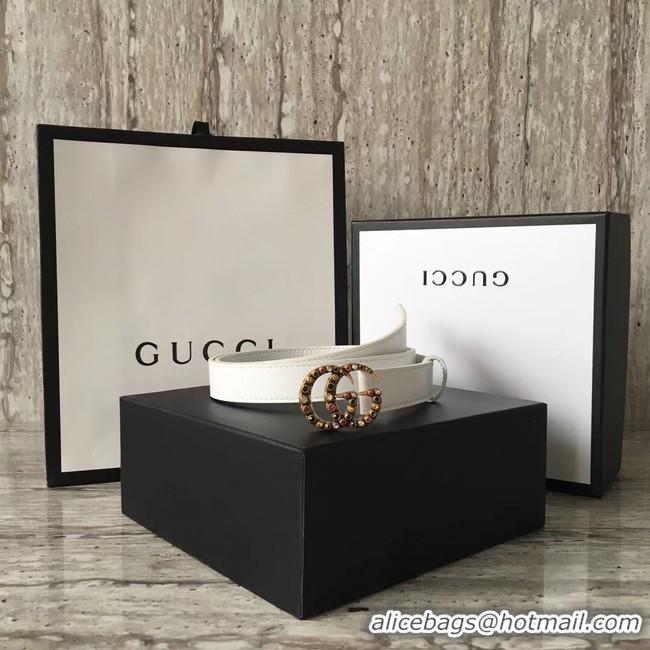 Luxury Classic Gucci Leather belt with crystal Double G buckle G22555 white