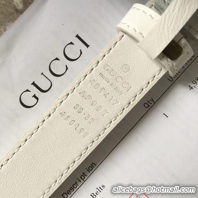 Luxury Classic Gucci Leather belt with crystal Double G buckle G22555 white