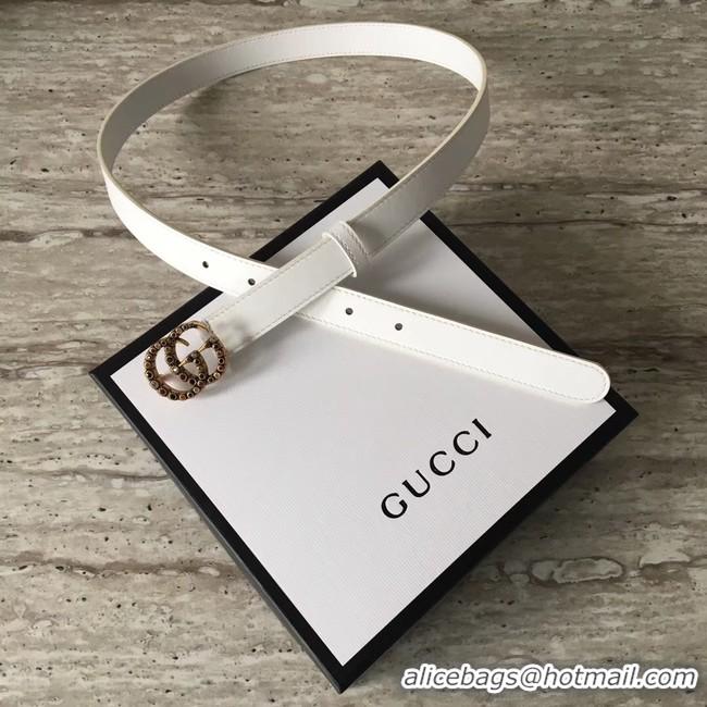 Luxury Classic Gucci Leather belt with crystal Double G buckle G22555 white