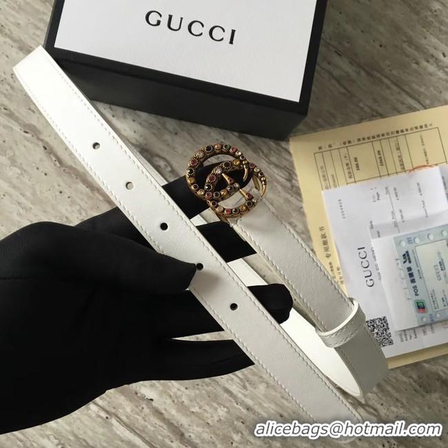 Luxury Classic Gucci Leather belt with crystal Double G buckle G22555 white