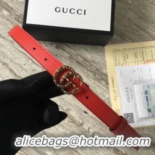 Luxury Gucci Leather belt with crystal Double G buckle G22555 red