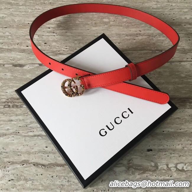 Luxury Gucci Leather belt with crystal Double G buckle G22555 red