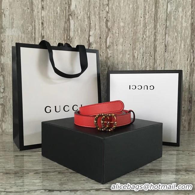 Luxury Gucci Leather belt with crystal Double G buckle G22555 red