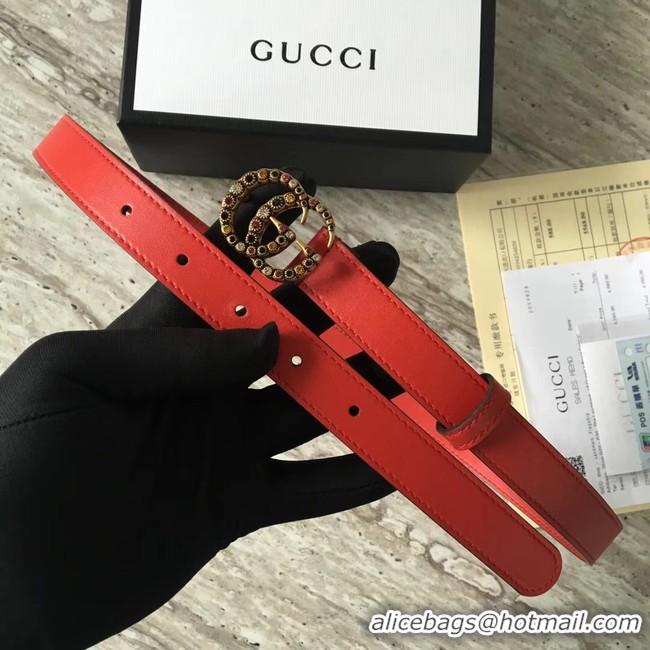 Luxury Gucci Leather belt with crystal Double G buckle G22555 red