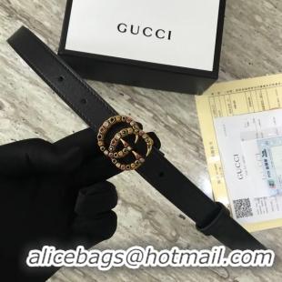 Duplicate Gucci Leather belt with crystal Double G buckle G22555 black