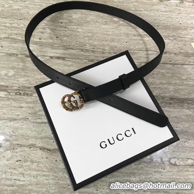 Duplicate Gucci Leather belt with crystal Double G buckle G22555 black