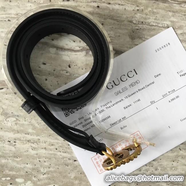 Duplicate Gucci Leather belt with crystal Double G buckle G22555 black