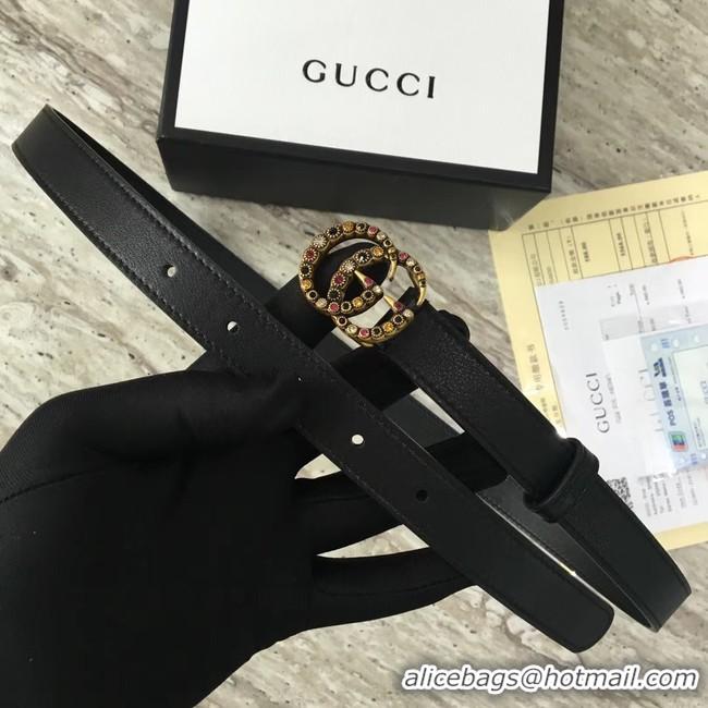 Duplicate Gucci Leather belt with crystal Double G buckle G22555 black