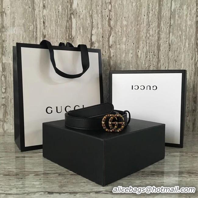 Duplicate Gucci Leather belt with crystal Double G buckle G22555 black