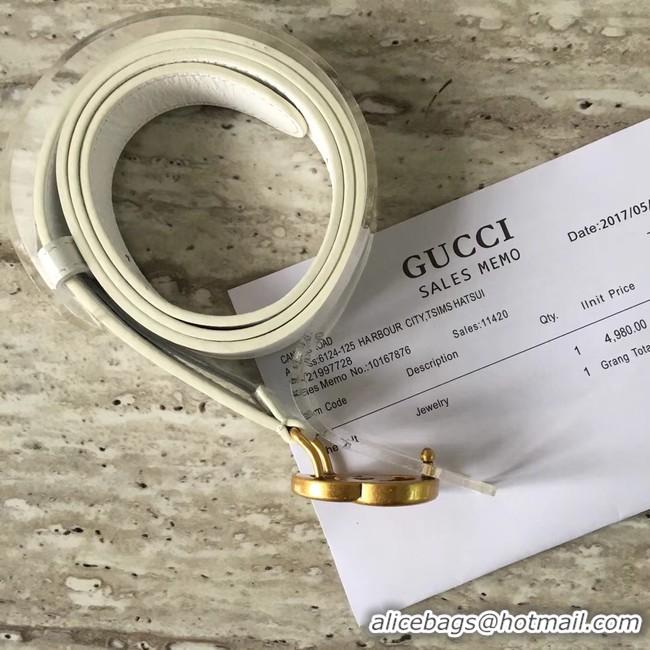 Unique Style Gucci Leather belt with Double G buckle 409417 white