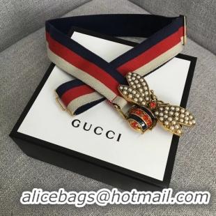 Popular Style Gucci Sylvie Web belt with bee 453277 red&white&blue