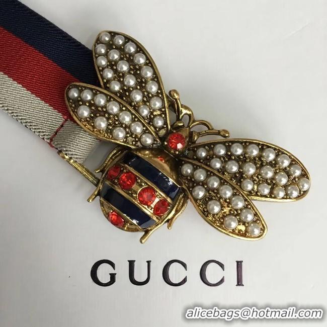 Popular Style Gucci Sylvie Web belt with bee 453277 red&white&blue