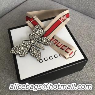 Crafted Gucci stripe belt with butterfly 499633 white&red