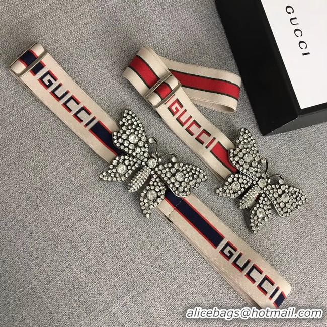 Crafted Gucci stripe belt with butterfly 499633 white&red