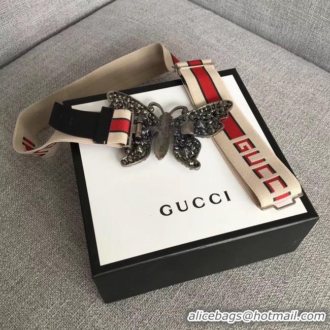 Crafted Gucci stripe belt with butterfly 499633 white&red