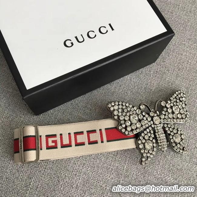 Crafted Gucci stripe belt with butterfly 499633 white&red