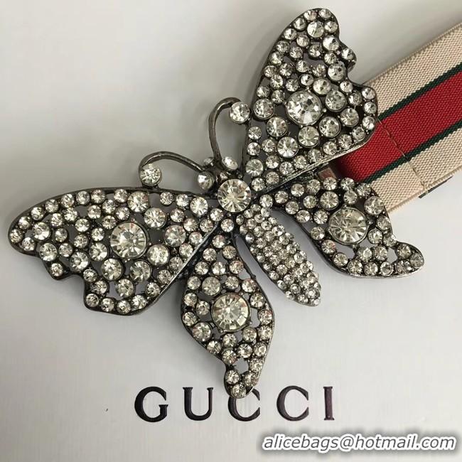 Crafted Gucci stripe belt with butterfly 499633 white&red