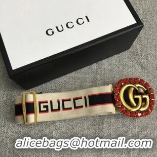 Best Product Gucci stripe belt with Double G and crystals 499633 white&blue