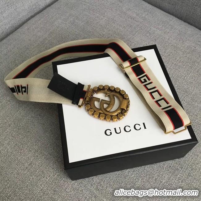 Best Product Gucci stripe belt with Double G and crystals 499633 white&blue