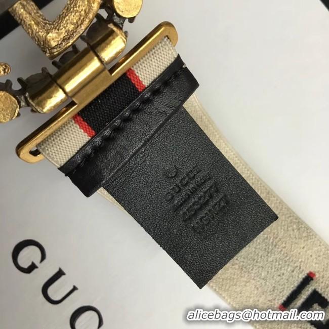 Best Product Gucci stripe belt with Double G and crystals 499633 white&blue