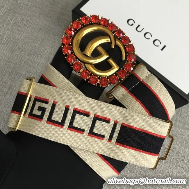 Best Product Gucci stripe belt with Double G and crystals 499633 white&blue