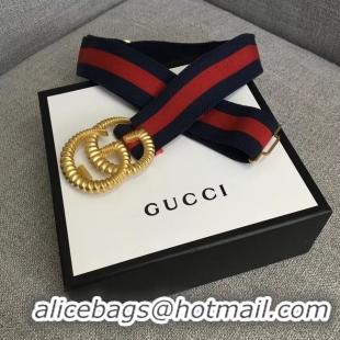 Luxury Gucci Web elastic belt with torchon Double G buckle 524101 red&blue