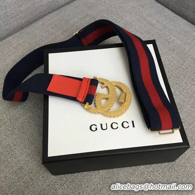 Luxury Gucci Web elastic belt with torchon Double G buckle 524101 red&blue