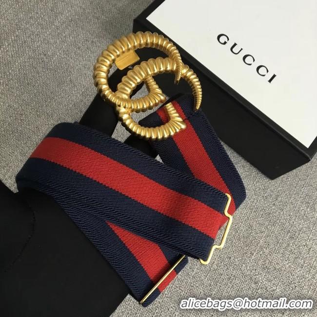 Luxury Gucci Web elastic belt with torchon Double G buckle 524101 red&blue