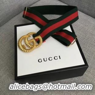 Best Price Gucci Web elastic belt with torchon Double G buckle 524101 red&green