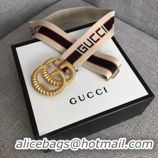 Comfortable Gucci Web elastic belt with torchon Double G buckle A524101 white&blue