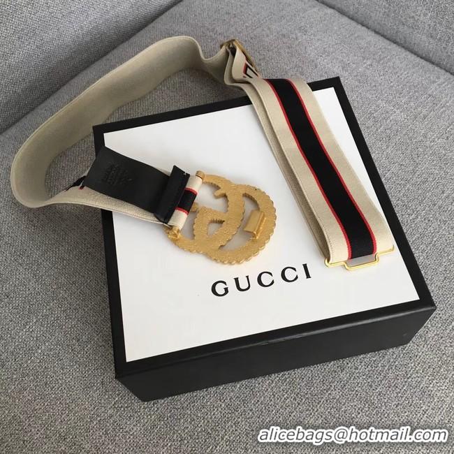 Comfortable Gucci Web elastic belt with torchon Double G buckle A524101 white&blue