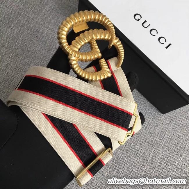 Comfortable Gucci Web elastic belt with torchon Double G buckle A524101 white&blue