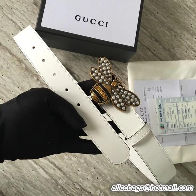 Most Popular Gucci Queen Margaret leather belt 499637 white