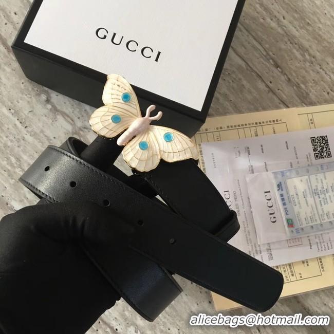 Feminine Gucci leather belt with butterfly A409417 Black