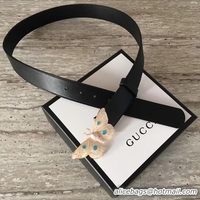 Feminine Gucci leather belt with butterfly A409417 Black