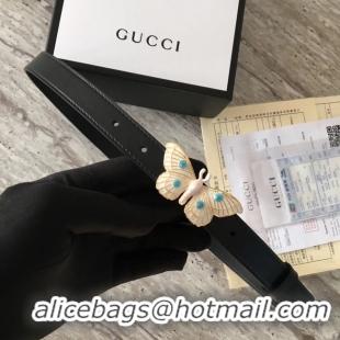 Top Grade Gucci leather belt with butterfly A409418 Black