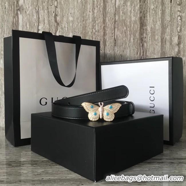 Top Grade Gucci leather belt with butterfly A409418 Black