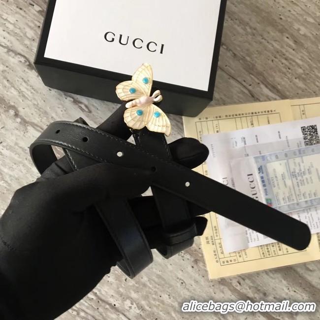 Top Grade Gucci leather belt with butterfly A409418 Black