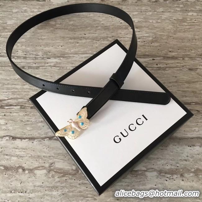 Top Grade Gucci leather belt with butterfly A409418 Black