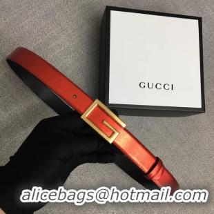 Perfect Gucci Leather belt with G buckle 523305 red