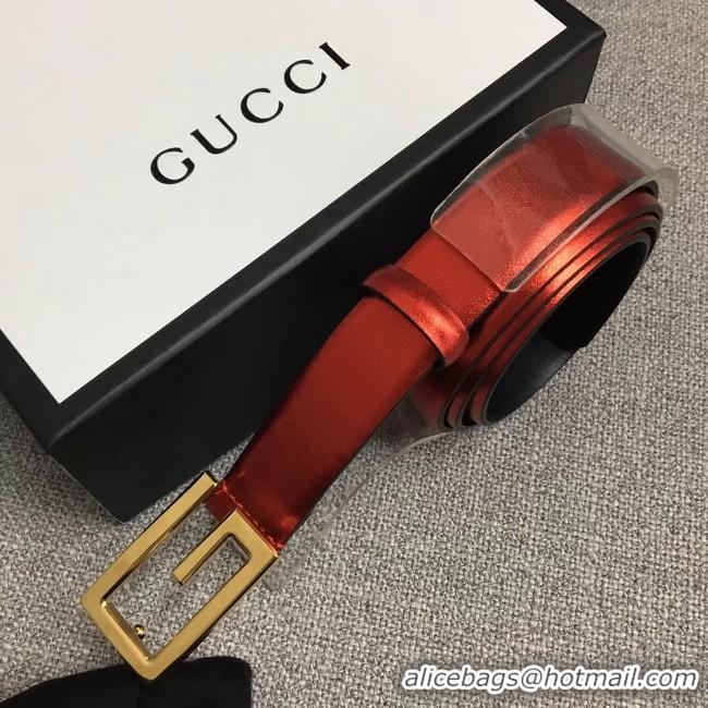 Perfect Gucci Leather belt with G buckle 523305 red