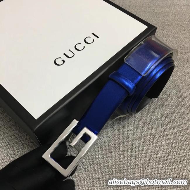 Good Quality Gucci Leather belt with G buckle 523305 blue