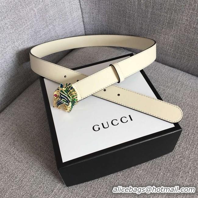 Top Quality Gucci Leather belt with tiger head 543152 white