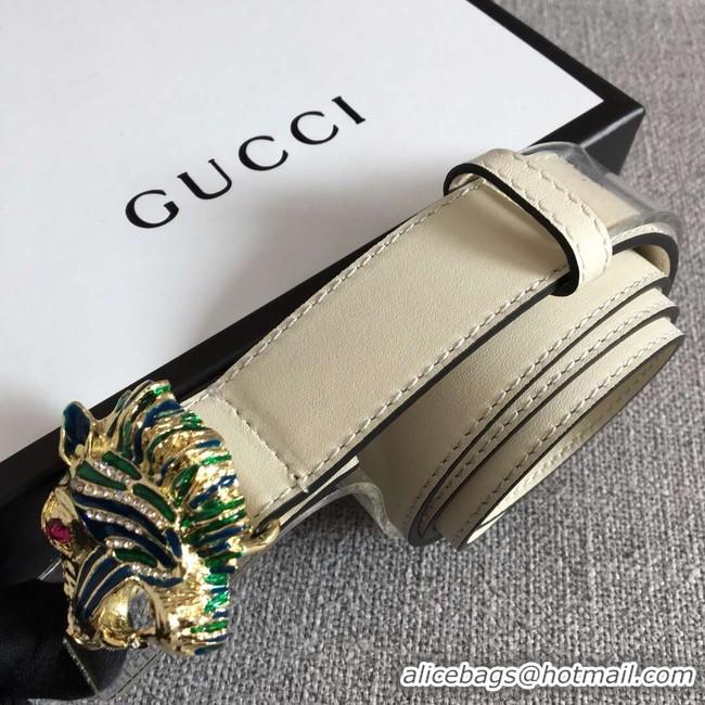 Top Quality Gucci Leather belt with tiger head 543152 white