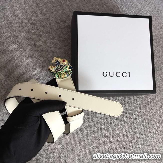 Top Quality Gucci Leather belt with tiger head 543152 white