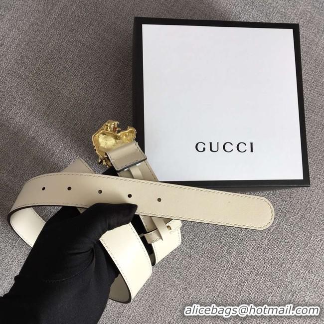 Top Quality Gucci Leather belt with tiger head 543152 white