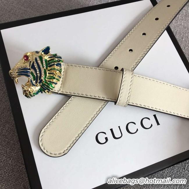 Top Quality Gucci Leather belt with tiger head 543152 white