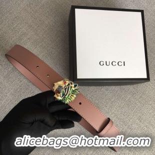 Popular Style Gucci Leather belt with tiger head 543152 pink